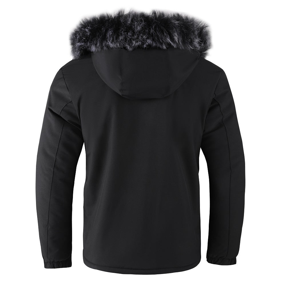 Herrenjacke mit abnehmbarer, pelzgefütterter Kapuze