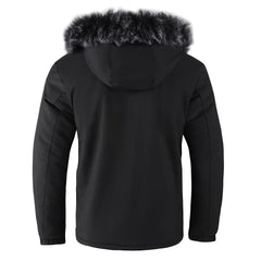 Herrenjacke mit abnehmbarer, pelzgefütterter Kapuze