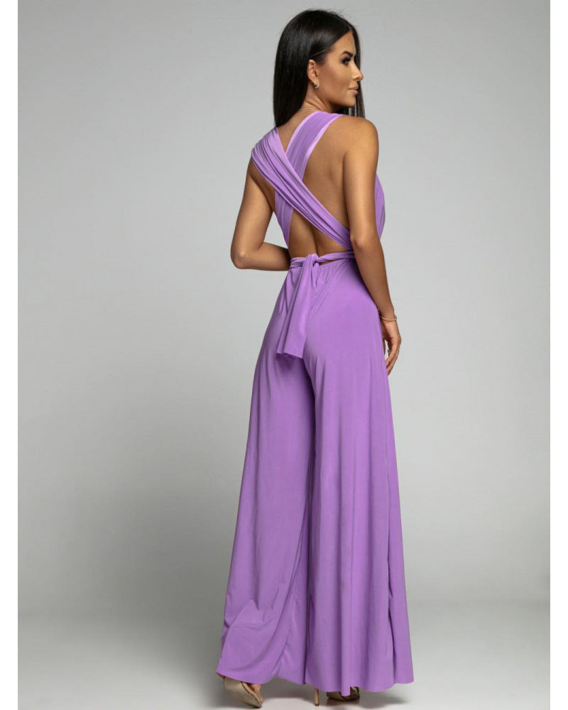 V-Neck Sleeveless  Wide Leg Jumpsuit in 4 Colors S-2XL