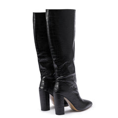 Pointed Toe Block Heel Black Knee High Boots