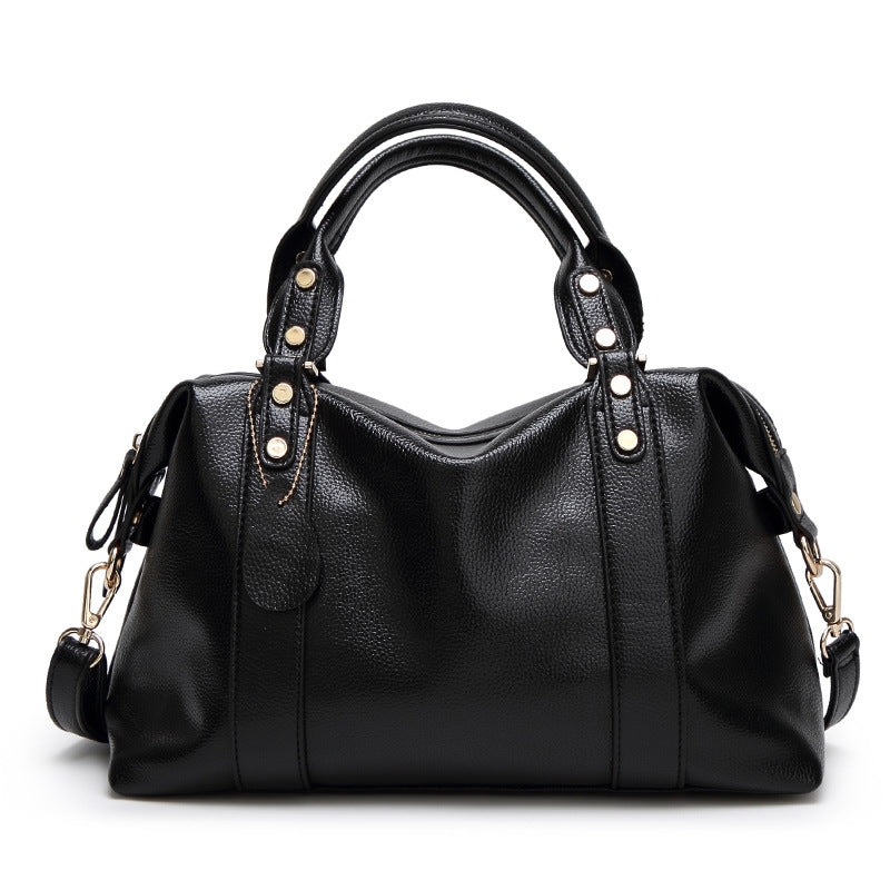 Leather Shoulder Handbag with Rivets in 4 Colors