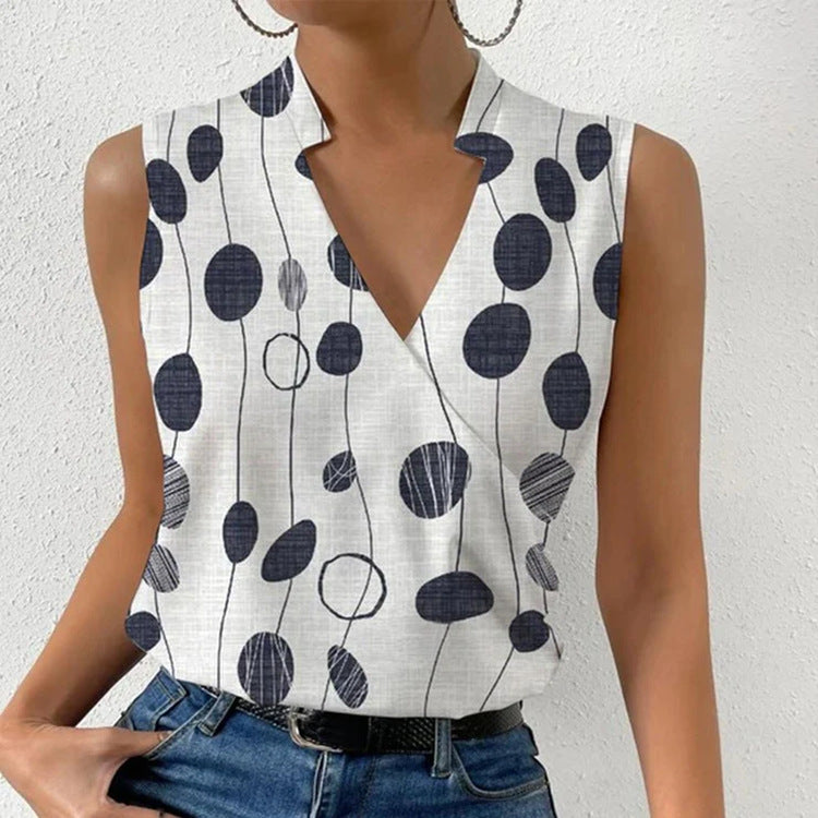 V-Neck Printed Sleeveless Top