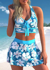 Halter Neck Two Piece Swimsuit with Skirt