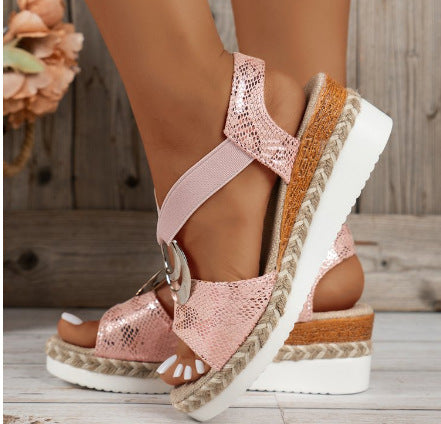 Wedge Sandals with Decorative Ring in 7 Colors