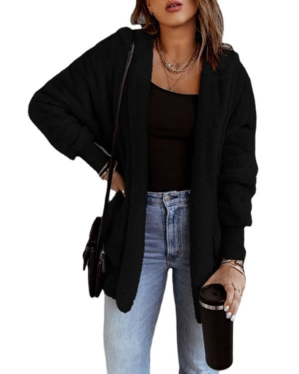 Plüschiger Langarm-Cardigan in 7 Farben S-3XL