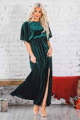 Elegant Short Sleeve Velvet Evening Dress