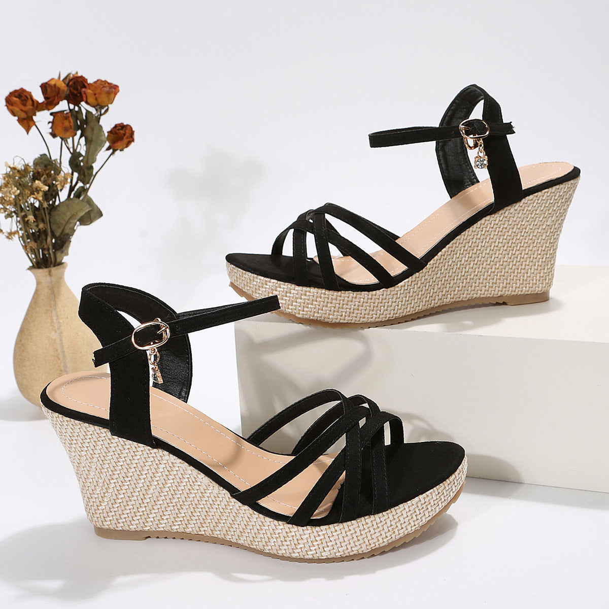 Strappy High Wedge Sandals in 2 Colors