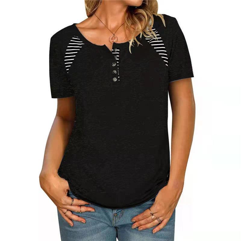 Round Neck Short Sleeve Top with Stripes