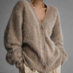 V-Neck Button-Up Fuzzy Cardigan