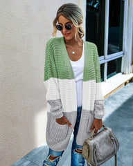 Knit Colorblock Cardigan with Pockets