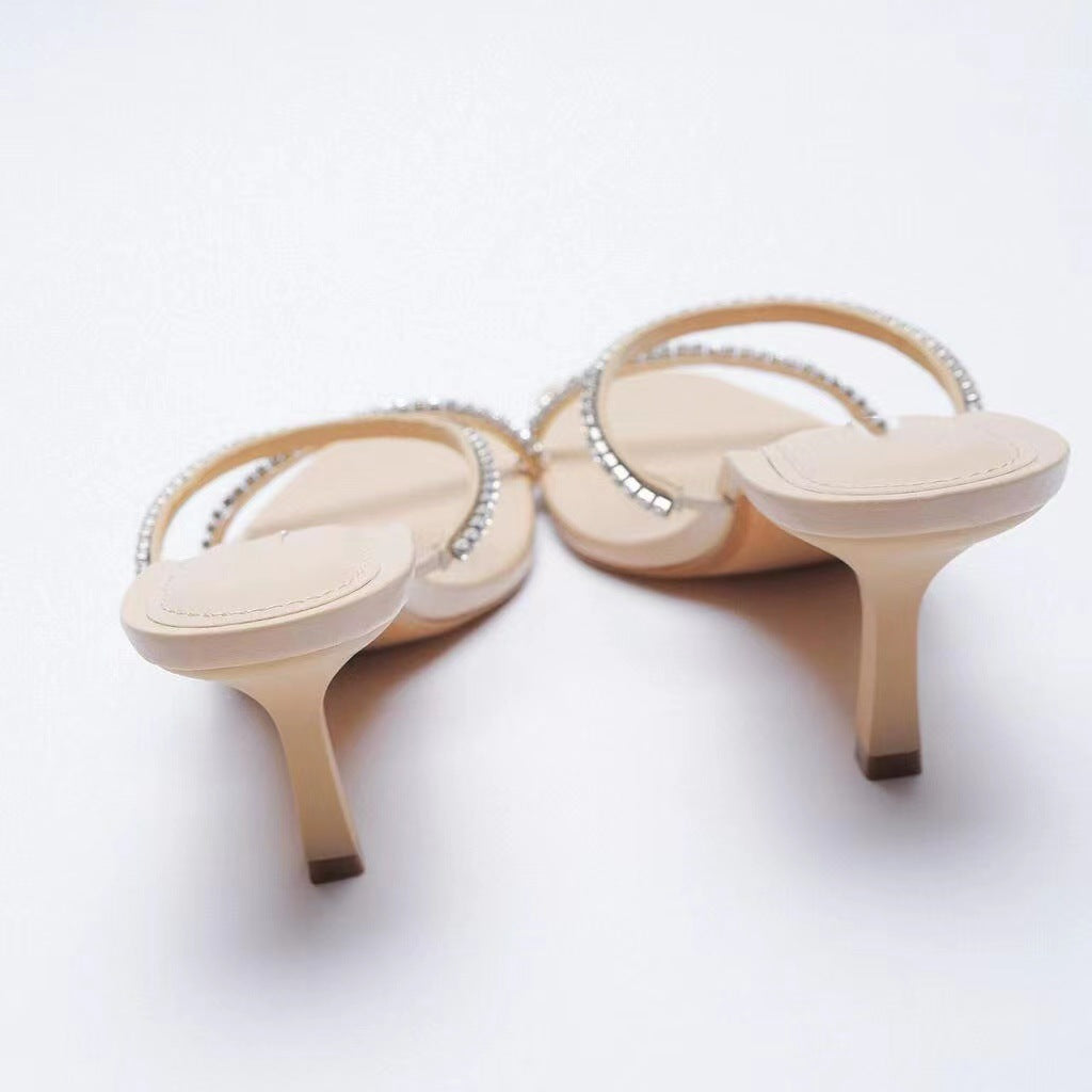 Short Stiletto Heels with Rhinestone Straps in 2 Colors