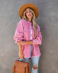 Long Sleeve Shirt Jacket with Raw Hem in 4 Colors S-XL