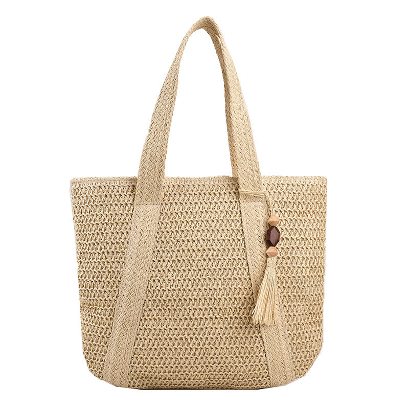 Large Capacity Straw Beach Tote with Tassel
