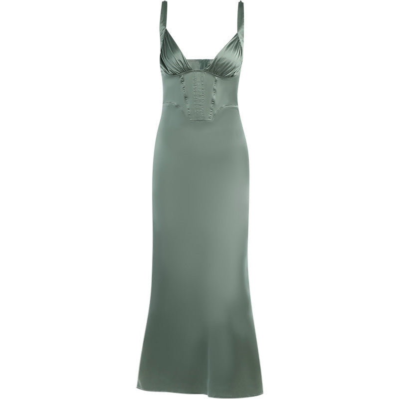 Elegant Deep V-Neck Satin Sleeveless Evening Dress in 2 Colors S-L