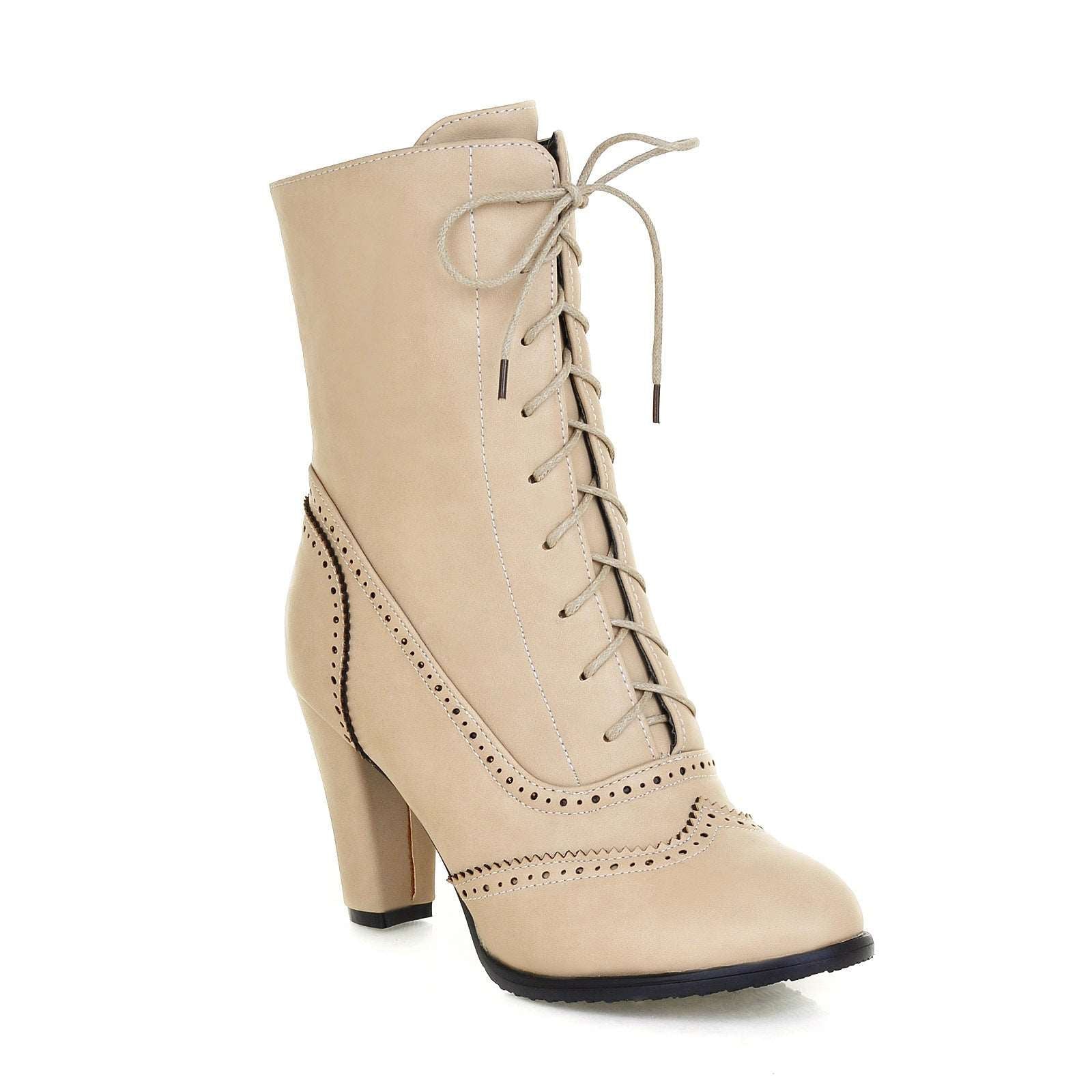 Schicke, einfarbige High Heel-Stiefel mit Schnürung