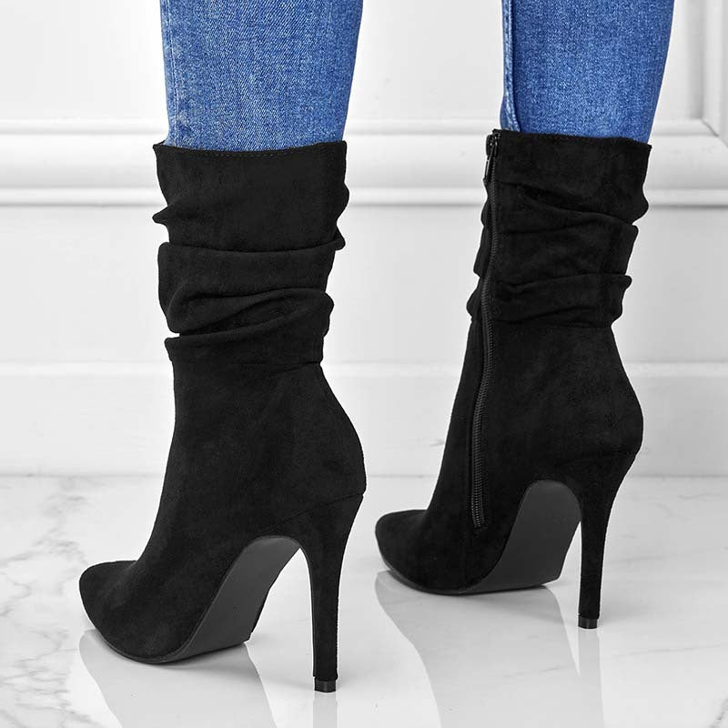 Pointed Toe Stiletto Ankle Boots with Side Zipper in 3 Colors