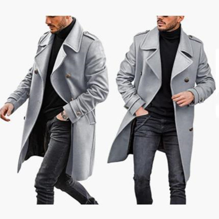 Men's Wool Coat with Lapel and Pockets
