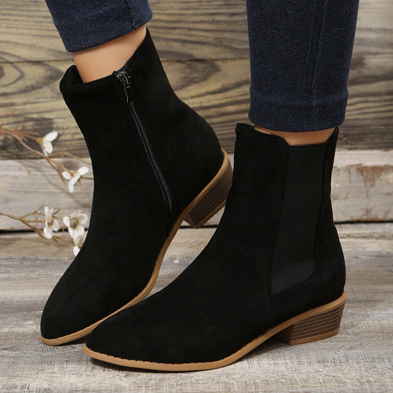 Suede Pointed Toe Low Heel Ankle Boots