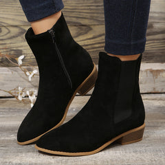 Suede Pointed Toe Low Heel Ankle Boots
