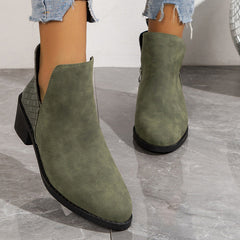 Leather Side Zip Square Heel Ankle Boots in 2 Colors