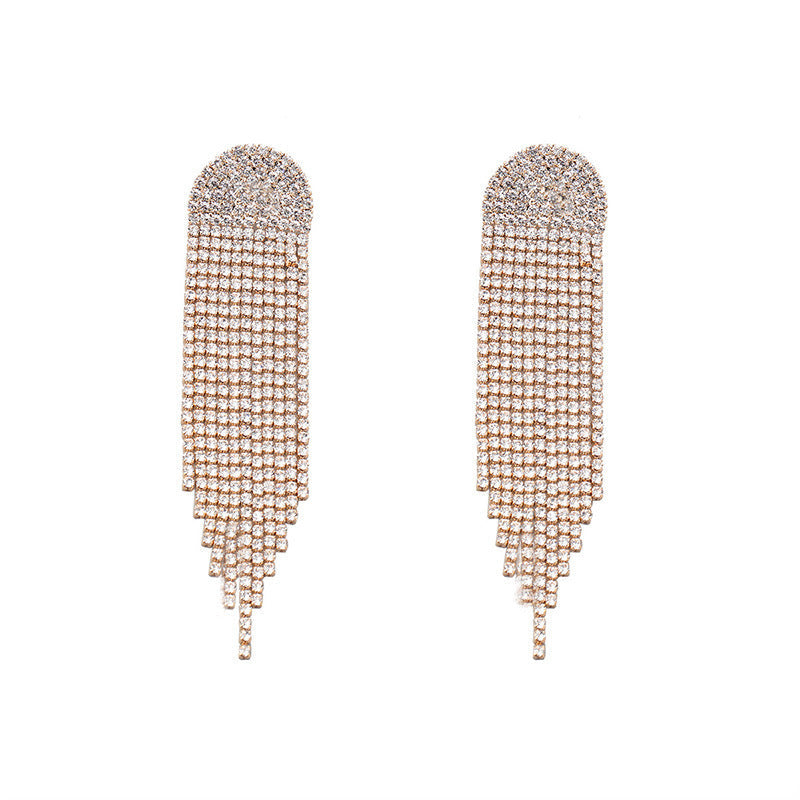 Long Tassel Rhinestone Stud Earrings in 2 Colors