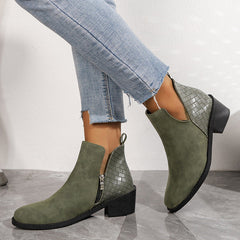 Leather Side Zip Square Heel Ankle Boots in 2 Colors