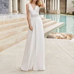 Elegant Sleeveless V-Neck White Jumpsuit S-XL