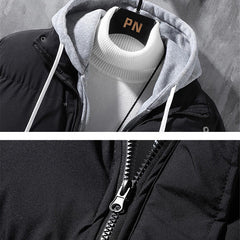 Men's Hooded Windproof Down-Filled Fake Two-Piece Jacket in 4 Colors M-5XL