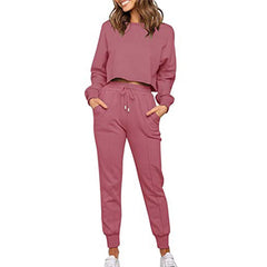 Long Sleeve Cropped Sweatshirt with Sweatpants Sports Set