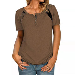 Round Neck Short Sleeve Top with Stripes
