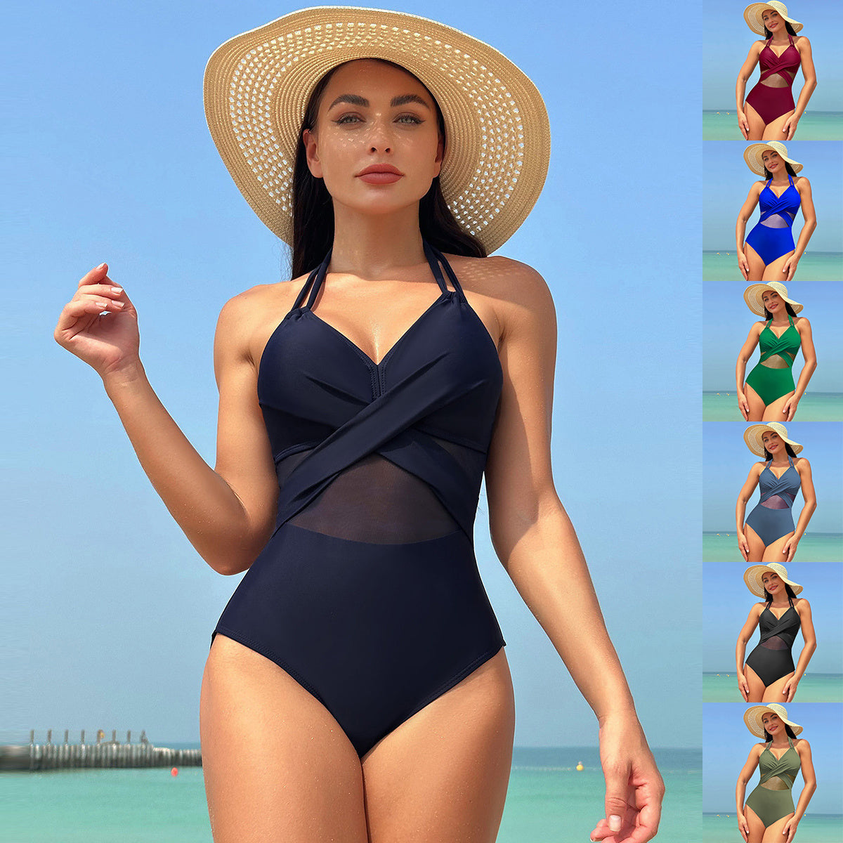 Halter Neck Cross-Strap One Piece Swimsuit