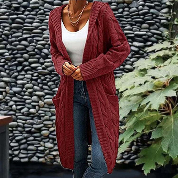 Mid-Length Knit Cardigan Sweater with Pockets in 4 Colors S-XL