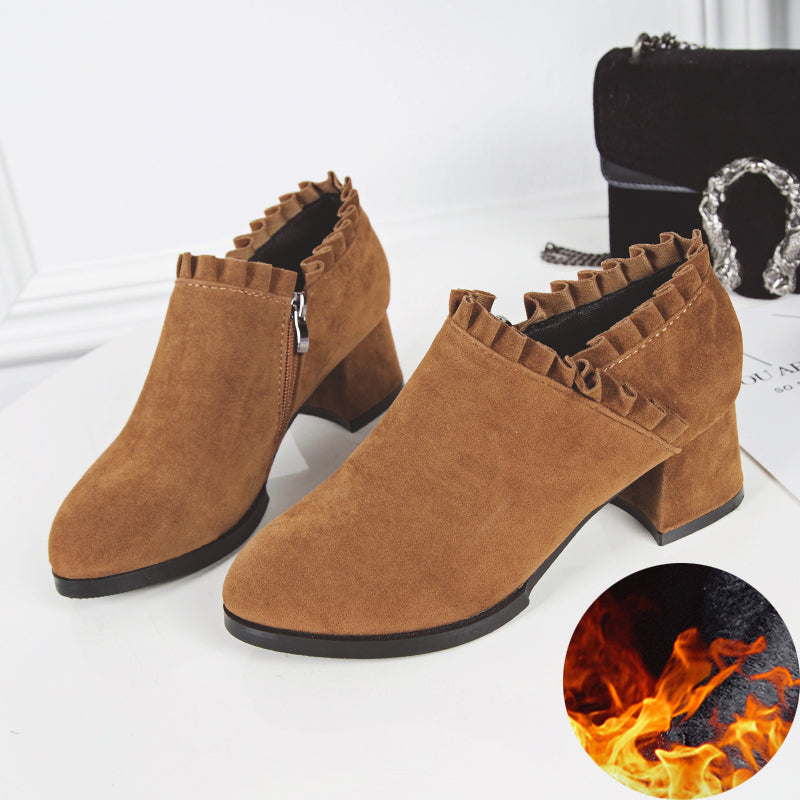 Suede Thick Heel Pointed Toe Ankle Boots in 2 Colors