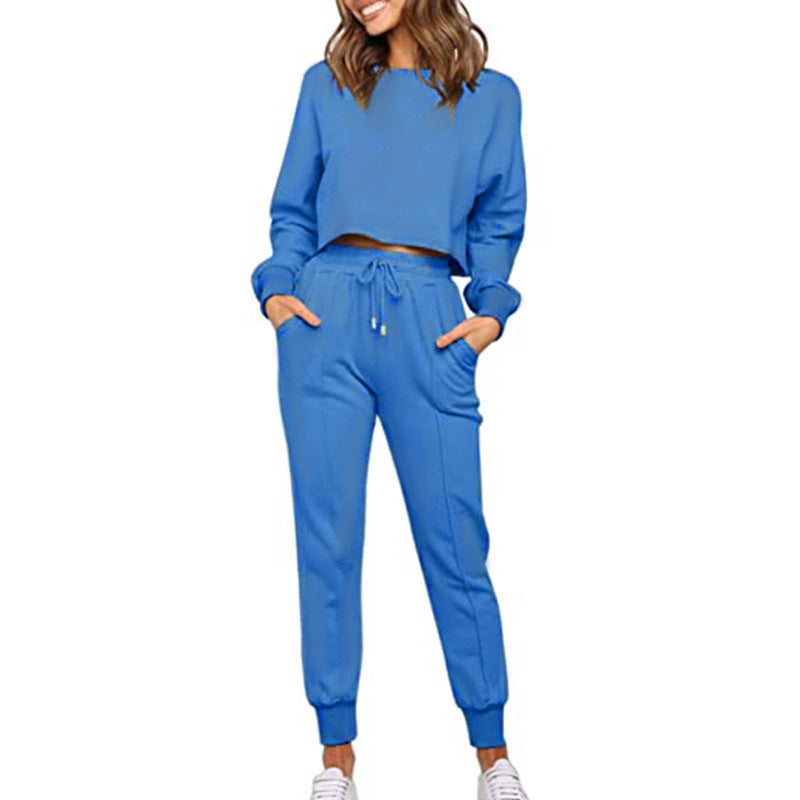 Long Sleeve Cropped Sweatshirt with Sweatpants Sports Set