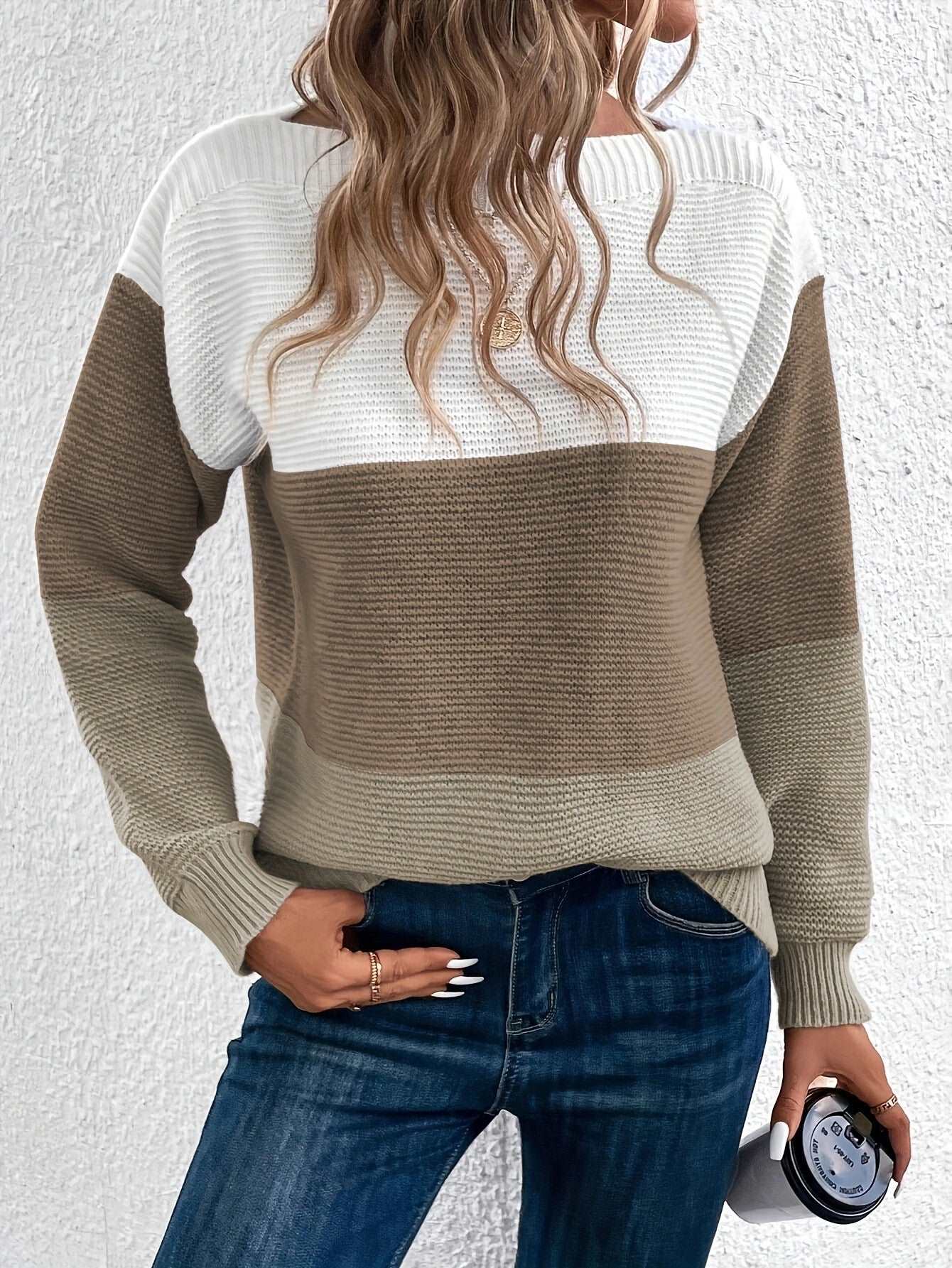 Rundhals-Langarm-Colorblock-Pullover in 8 Farben S-XL