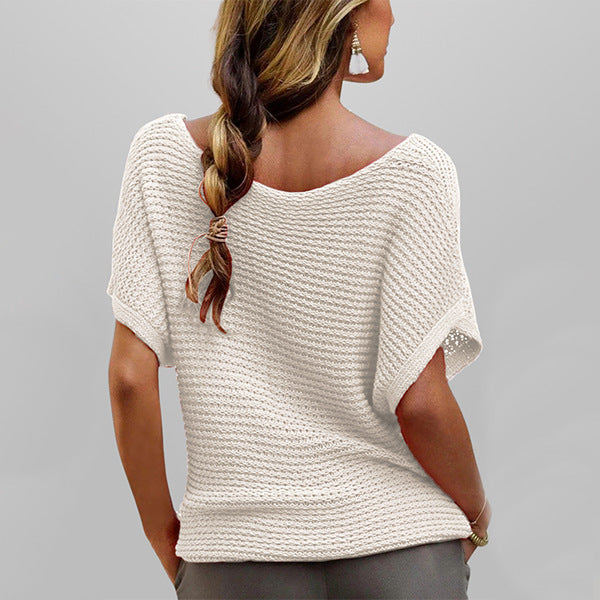 Solid Color Knit Short Sleeve Top