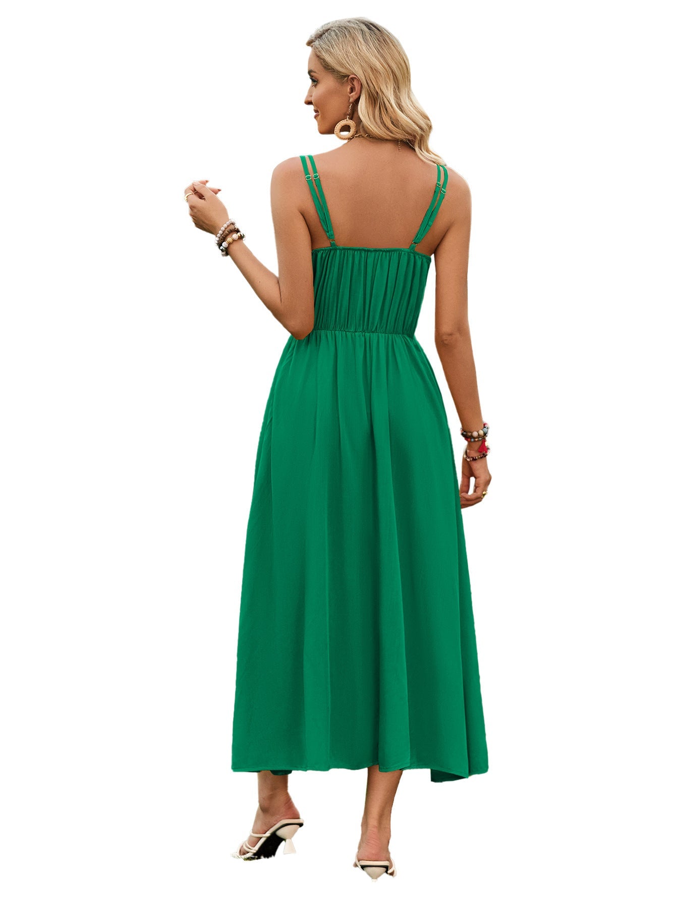 Ärmelloses Maxikleid mit Spaghettiträgern und Taillenband in 3 Farben S-XL