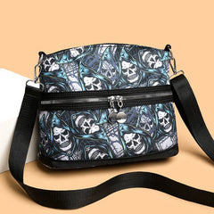 Skull Print Shoulder Bag with Adjustable Crossbody Strap