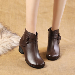Thick Heel Plush Warm Leather Boots in 2 Colors