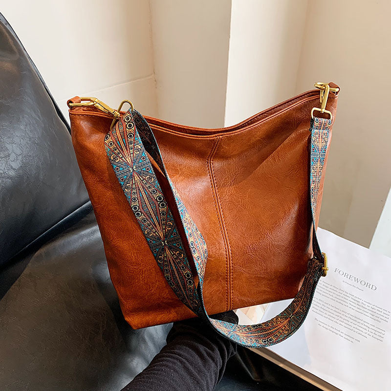 Shoulder Messenger Bag with Patterned Wide Adjustable Strap in 7 Colors