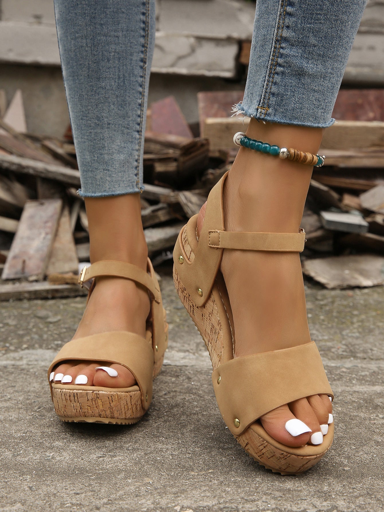 High Wedge Sandals with Ankle Strap in 2 Colors