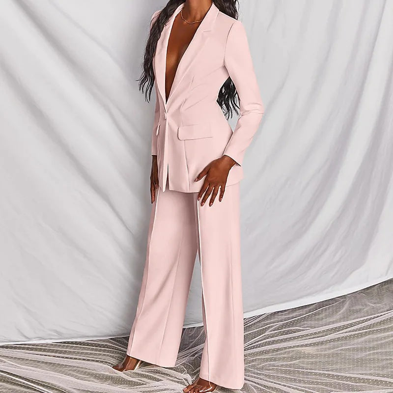 Business Suit with Long Sleeve Jacket and Wide Leg Pants