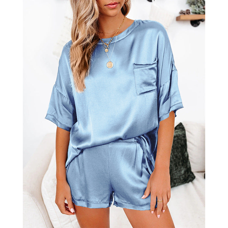 Silk Short Sleeve Top with Shorts Loungewear Pyjama Set