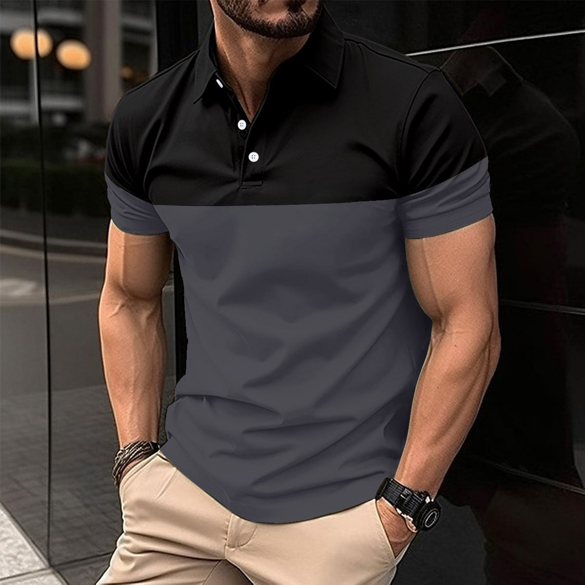 Men's Casual Colorblock Polo Shirt in 8 Colors S-XXXL