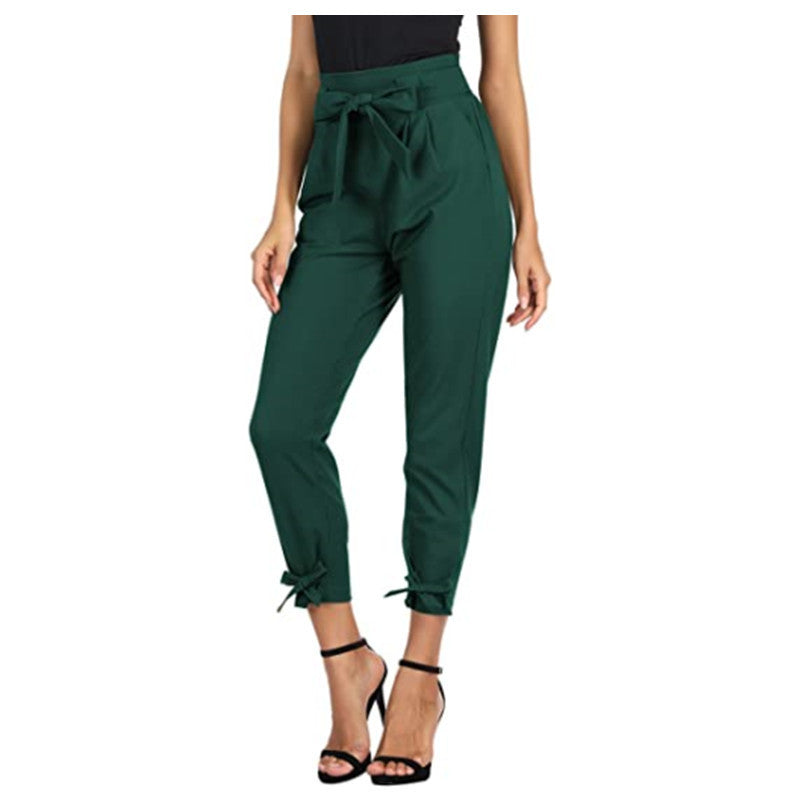 High Waisted Cuffed Pants with Pockets and Bows