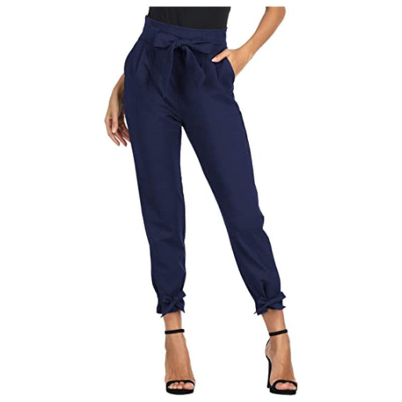 High Waisted Cuffed Pants with Pockets and Bows
