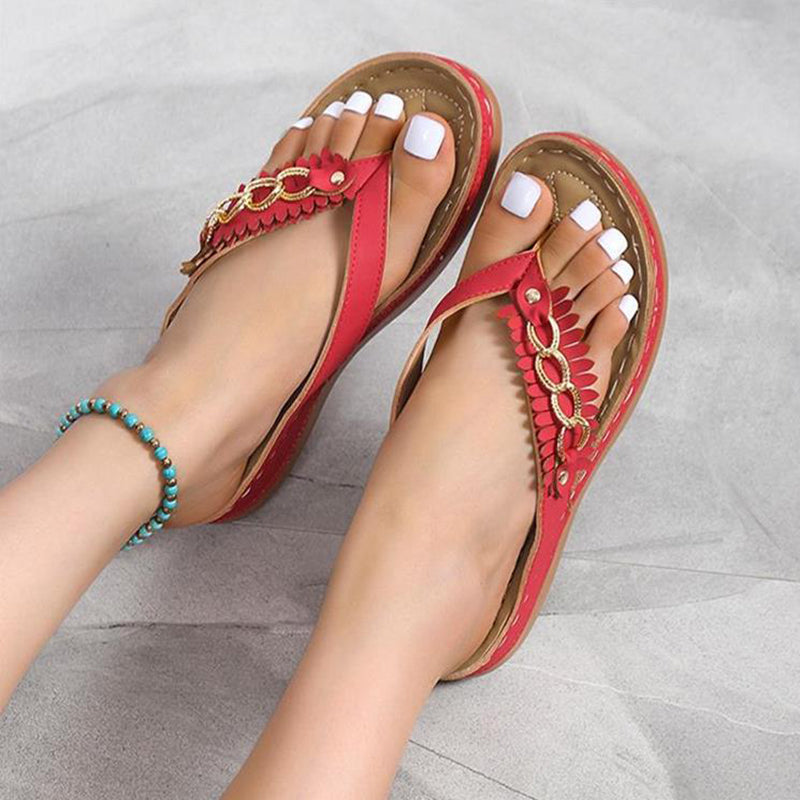 Wedge Flip Flop Sandals With Chain in 3 Colors