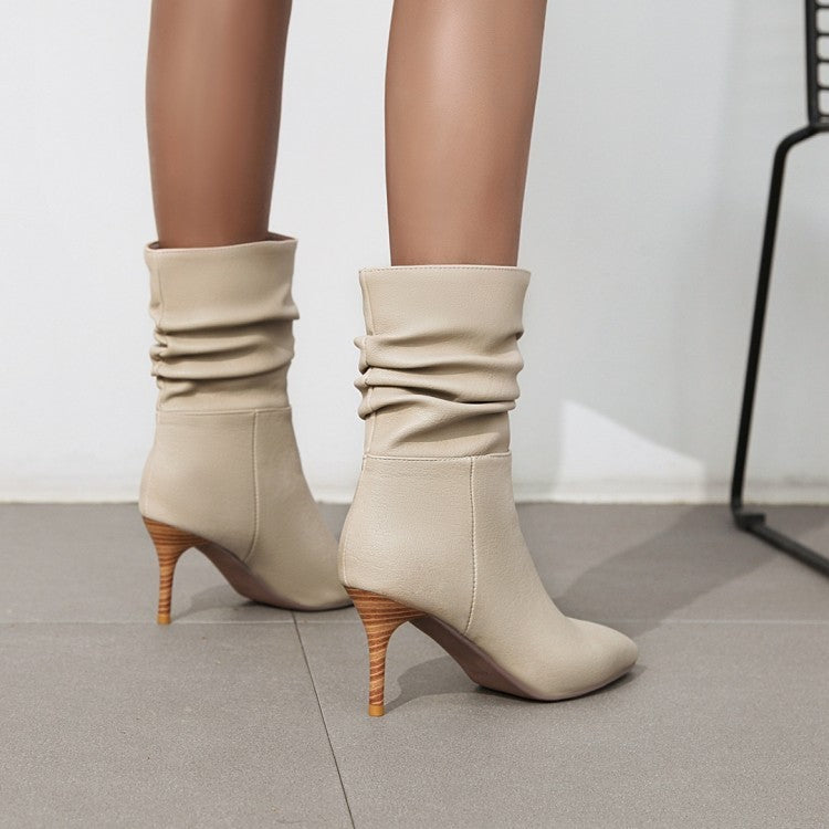 Pleated Pointed Toe Stiletto Boots