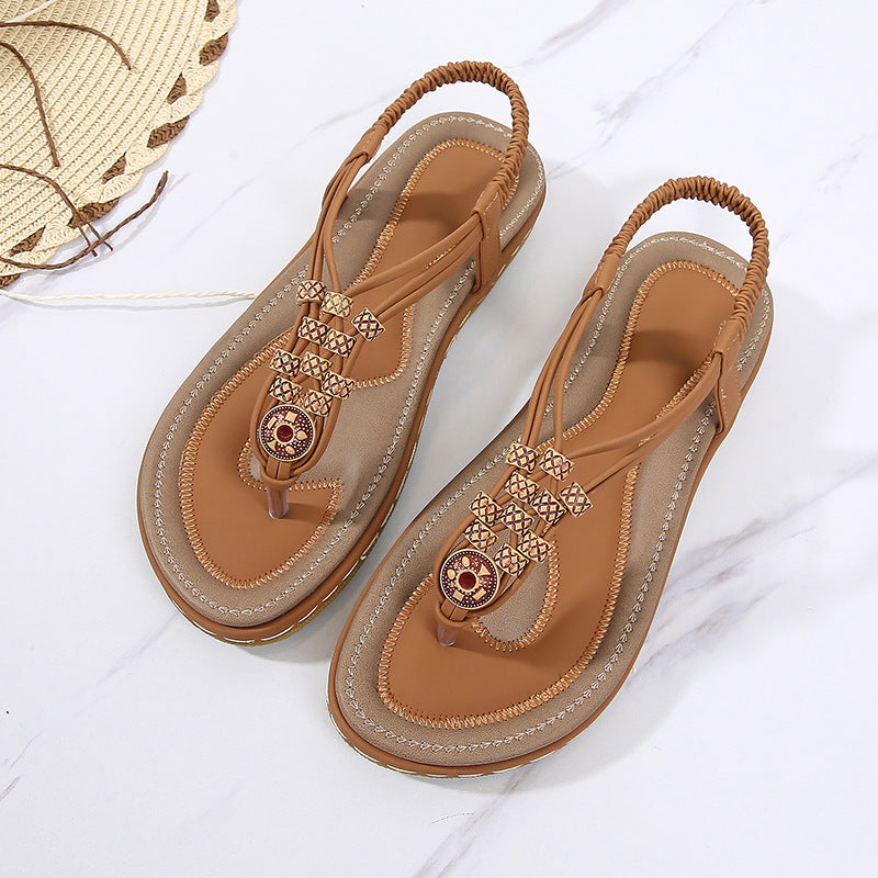 Bohemian Sandals with Wooden Beads and Ankle Strap in 3 Colors