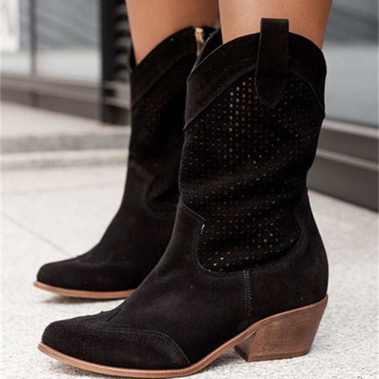 Suede Pointed Toe Mid-Calf Boots